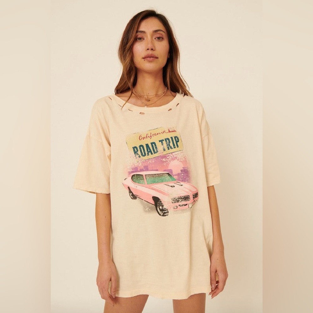 Beige Road Trip Graphic T-Shirt